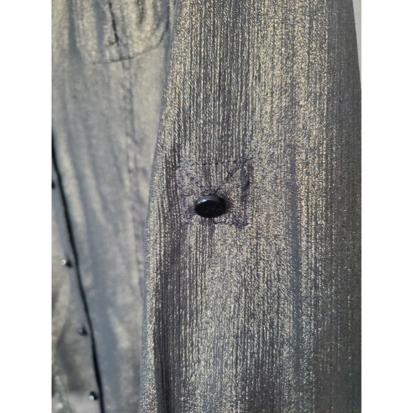 Cache Black with Gold Shimmer Semi-Sheer Roll-Tab Sleeve Button-Up Top Size LGE - Picture 3 of 6